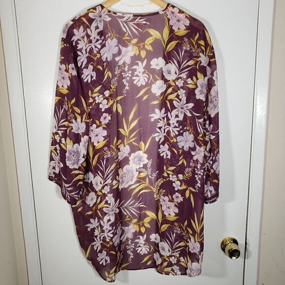 BOG Collective Purple Sheer Floral Kimono Vacation Summer Size M/L - Picture 5 of 5